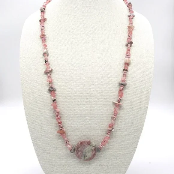 Necklace with Mother of Pearls, Rhodochrosite, Strawberry Quartz, and Jasper. - Picture 1 of 6